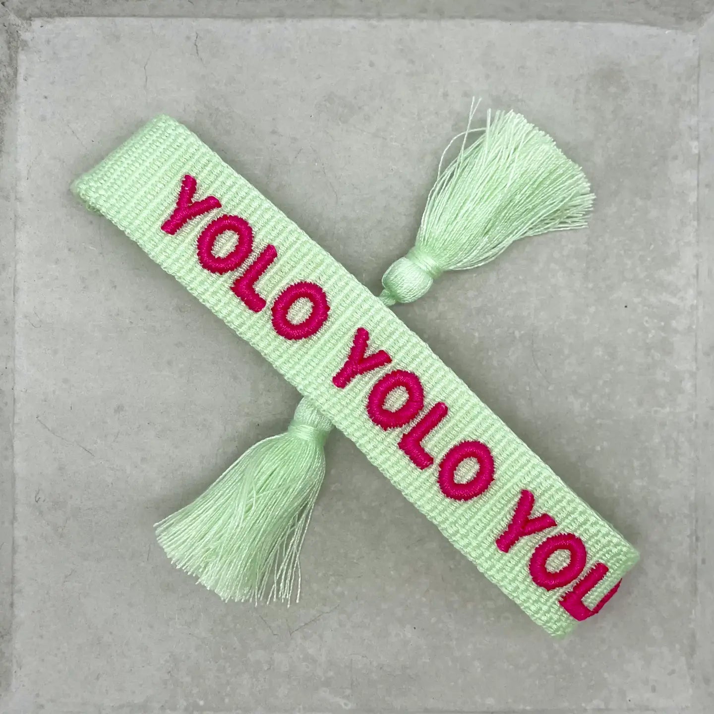 Yolo Yolo Yolo Statement Bracelet Woven, Embroidered