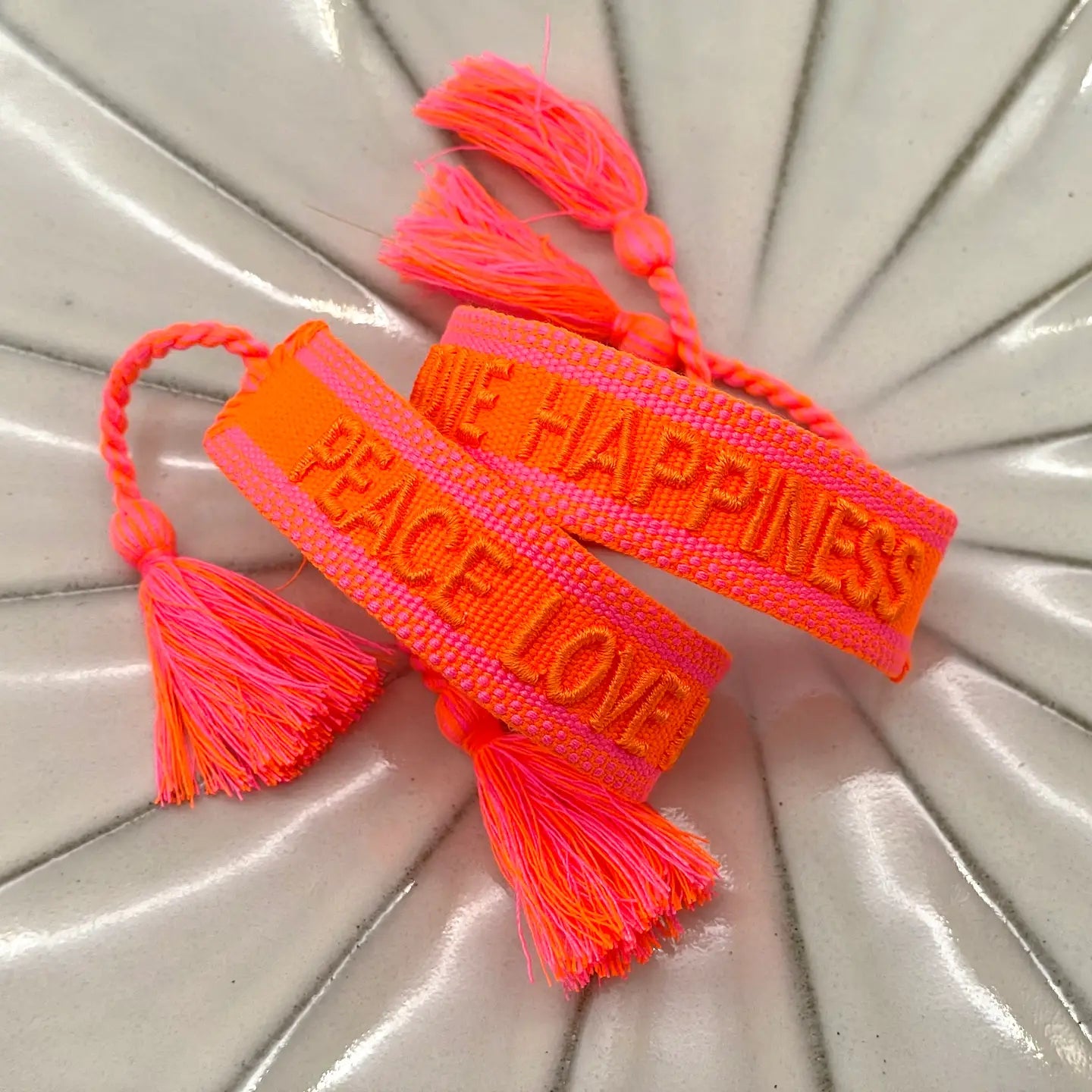 Peace Love Happiness Statement Bracelet Woven, Embroidered.