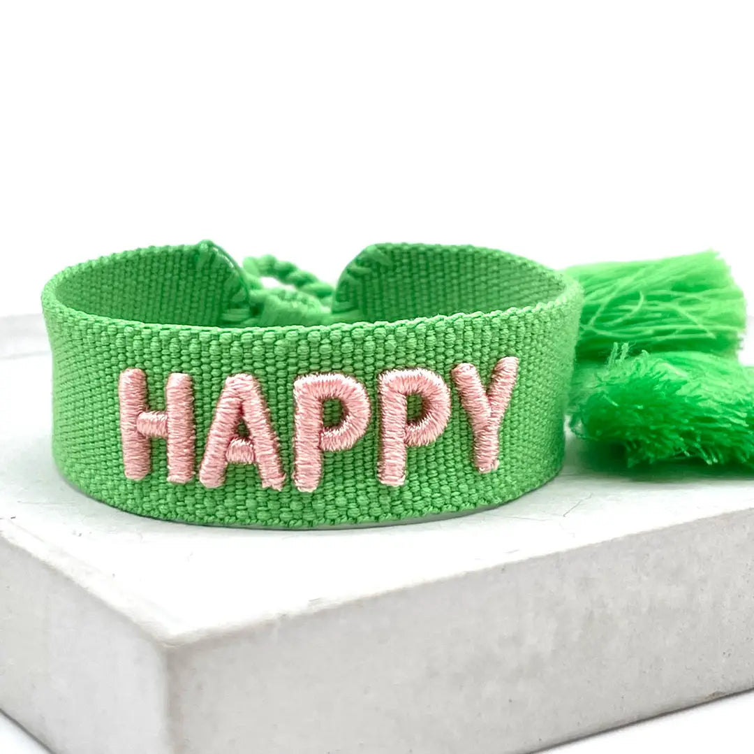 Happy Bold Statement Bracelet Woven, Embroidered.