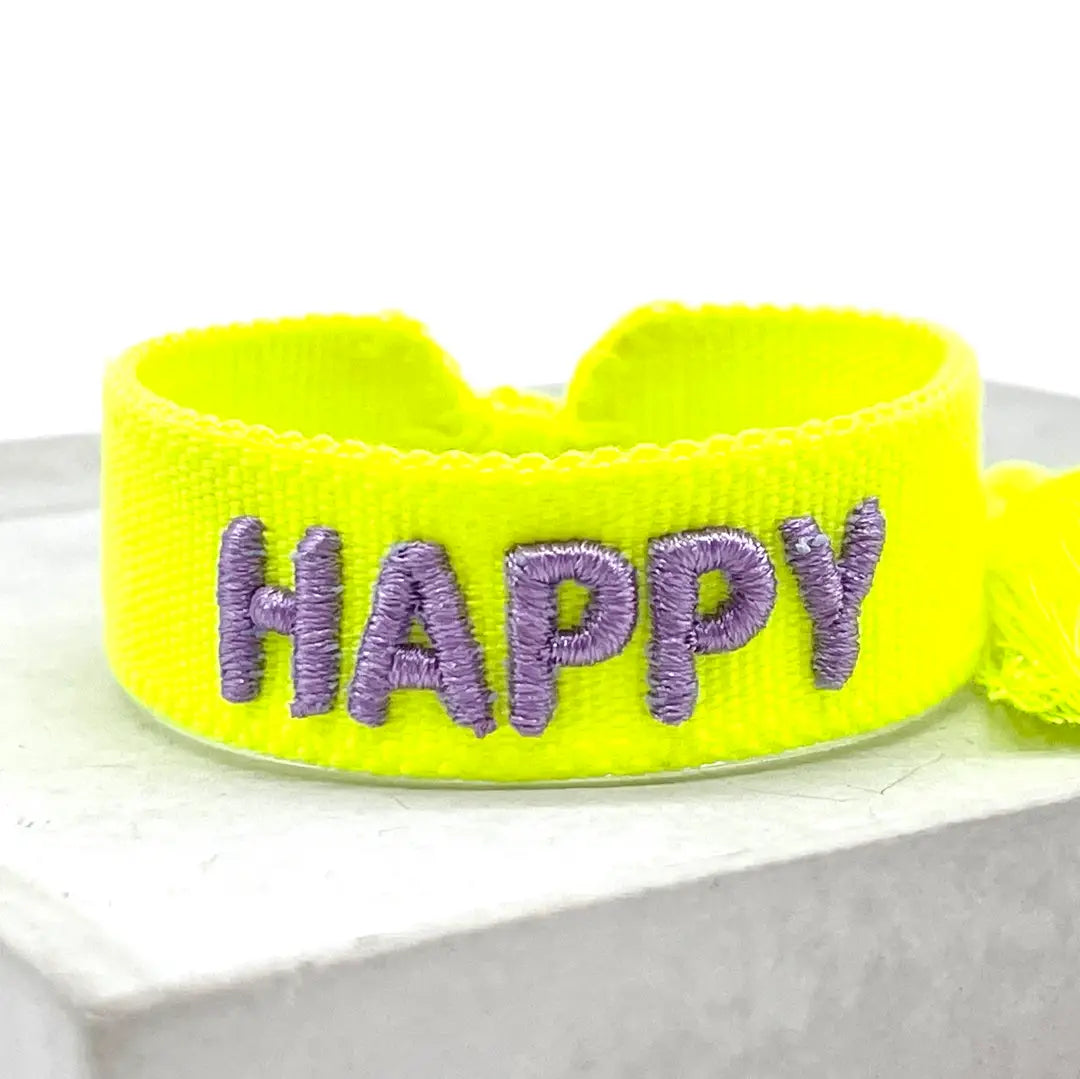 Happy Bold Statement Bracelet Woven, Embroidered. ΔΙΑΘΕΣΙΜΟ ΑΠΟ 03/08/2026