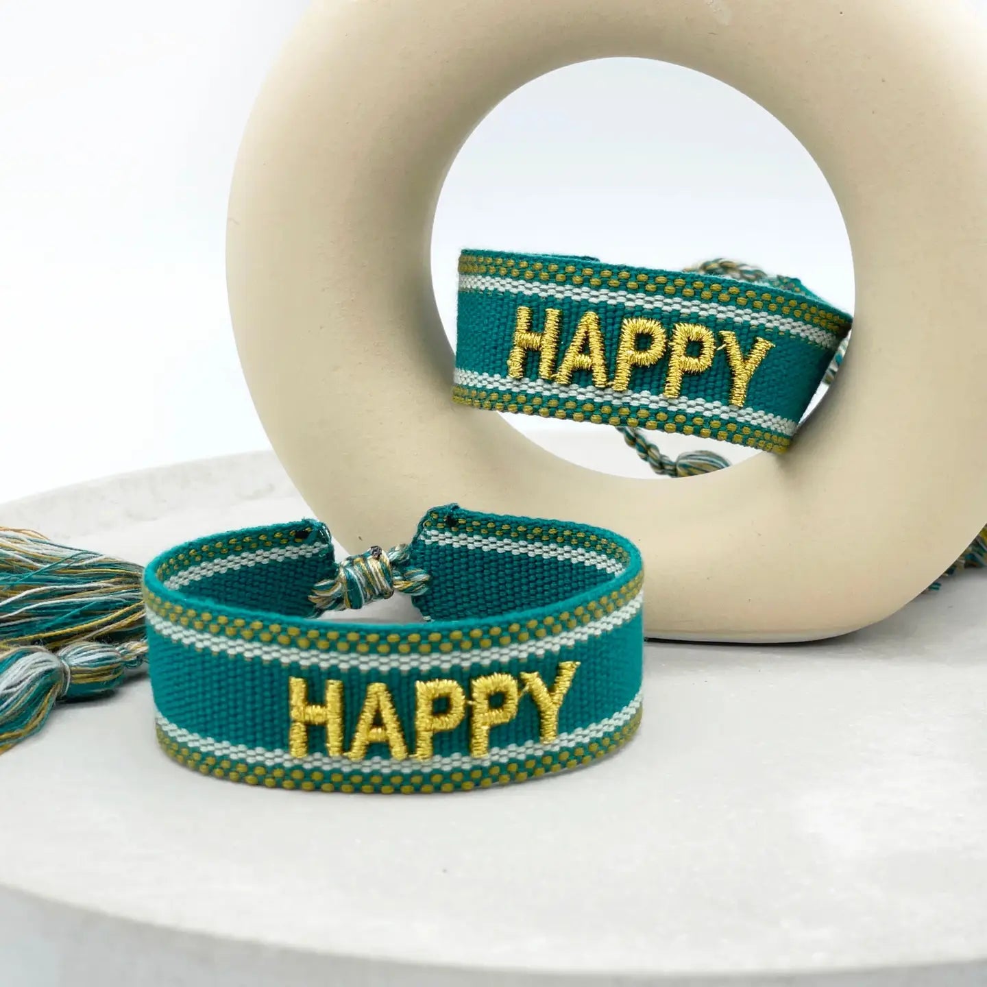 Happy Statement Bracelet Woven, Embroidered.