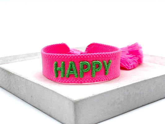 Happy Bold Statement Bracelet Woven, Embroidered