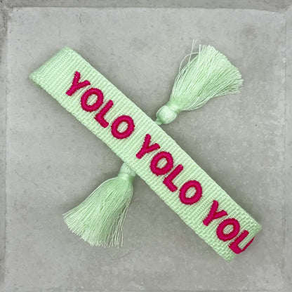 Yolo Yolo Yolo Statement Bracelet Woven, Embroidered