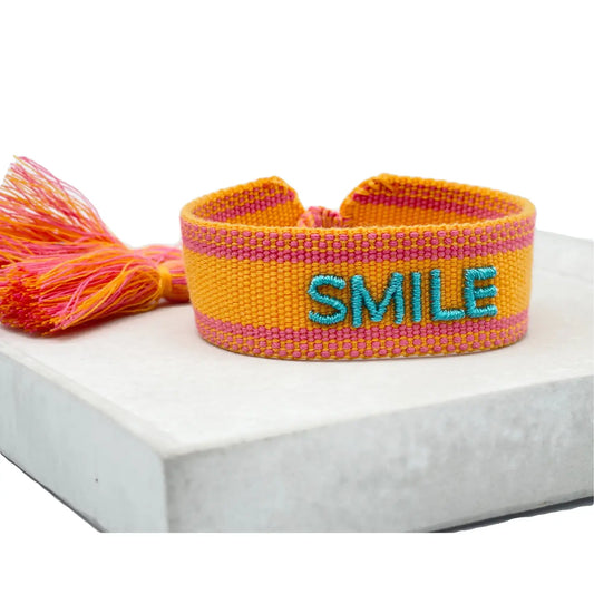 Smile Statement Bracelet Woven, Embroidered.