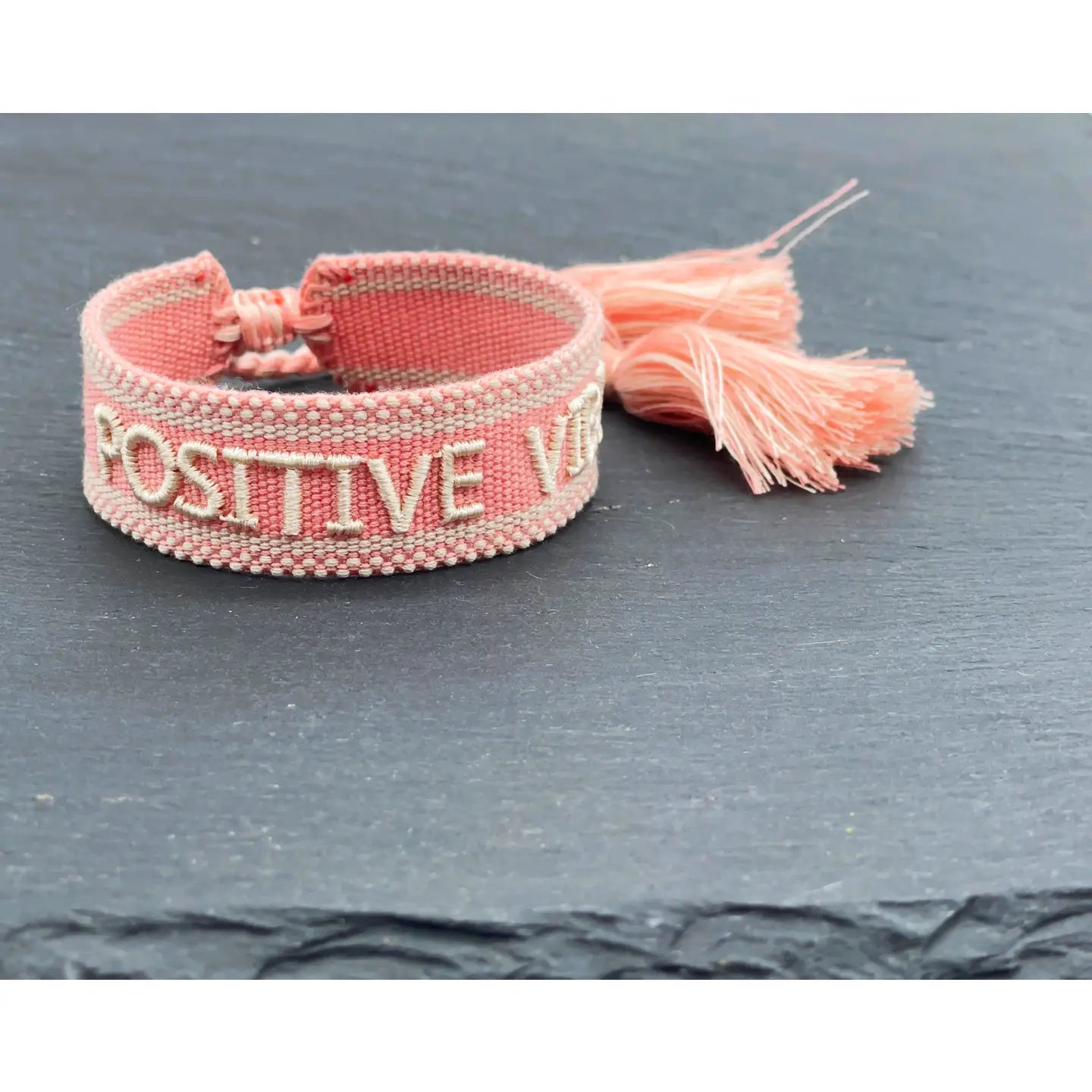 Positive Vibes Statement Bracelet Woven, Embroidered