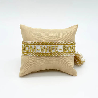 Mom Wife Boss Statement Bracelet Woven, Embroidered.