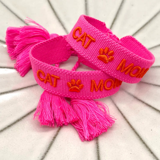 Cat Mom Statement Bracelet Woven, Embroidered