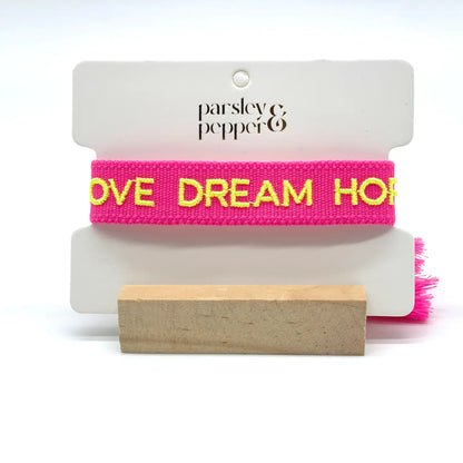 Love Dream Hope Statement Bracelet Woven, Embroidered