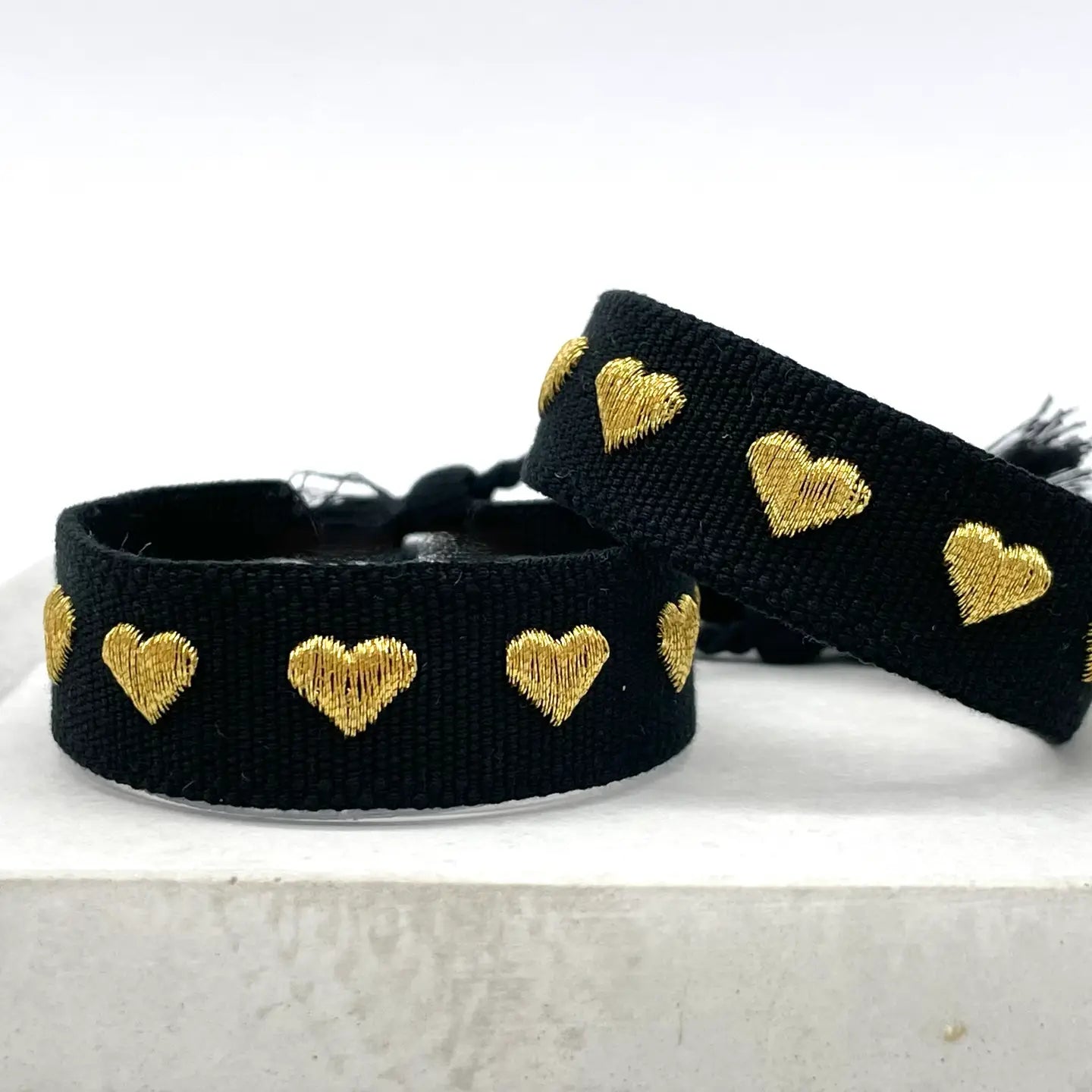 Hearts Woven Statement Bracelet, Hearts Black Gold.