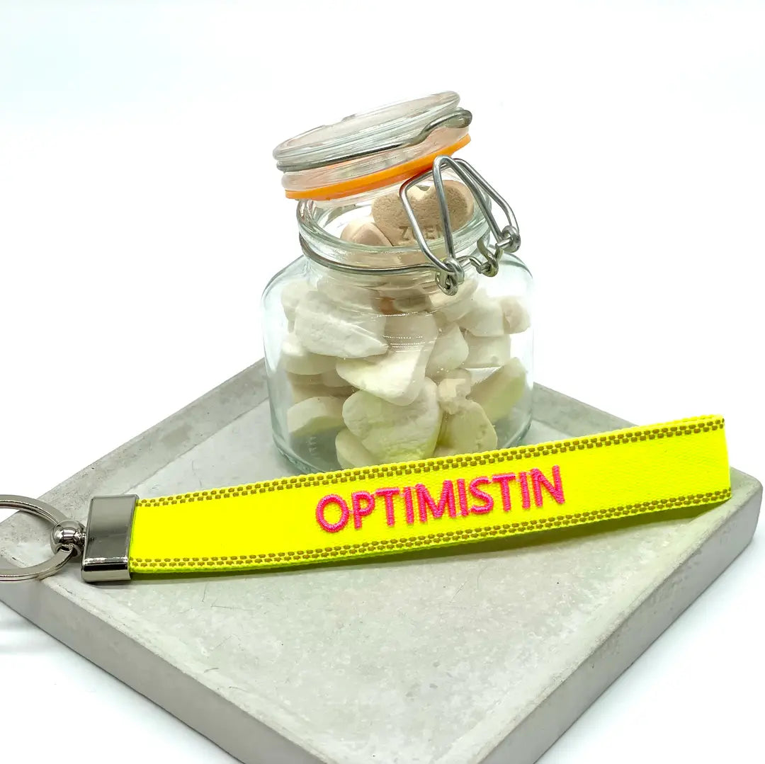 Optimistin Woven Embroidered Keychain Keychain.