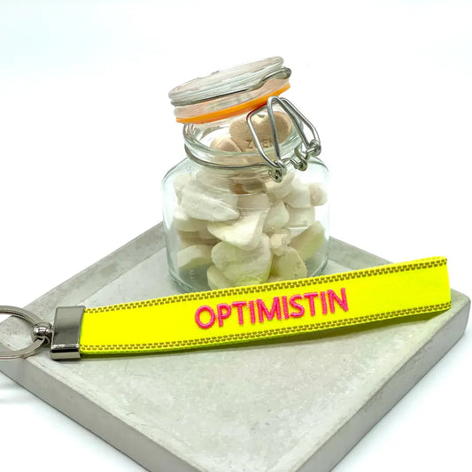 Optimistin Woven Embroidered Keychain Keychain.