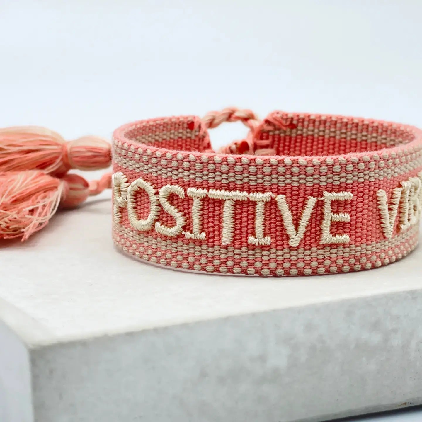 Positive Vibes Statement Bracelet Woven, Embroidered