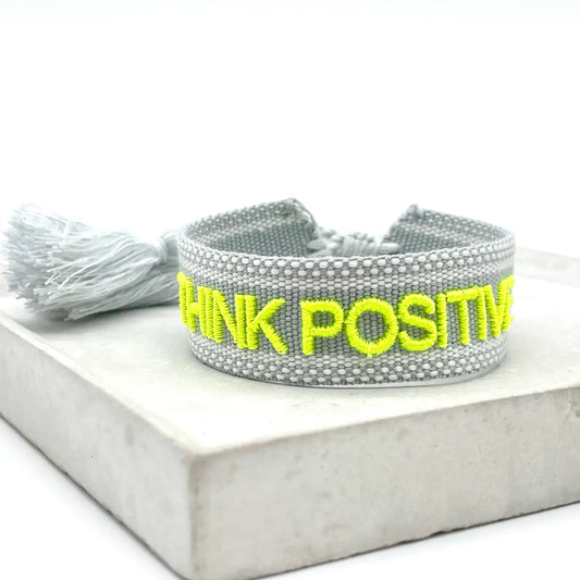 Think Positive Statement Bracelet Woven, Embroidered.