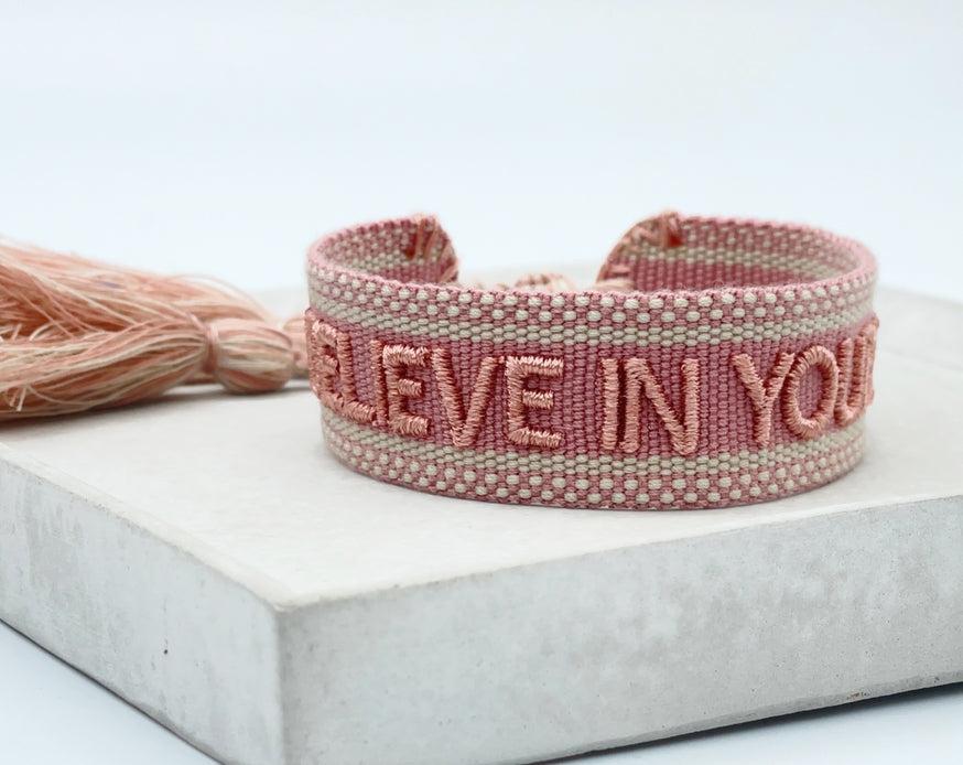 Believe in Yourself Statement Bracelet Woven, Embroidere