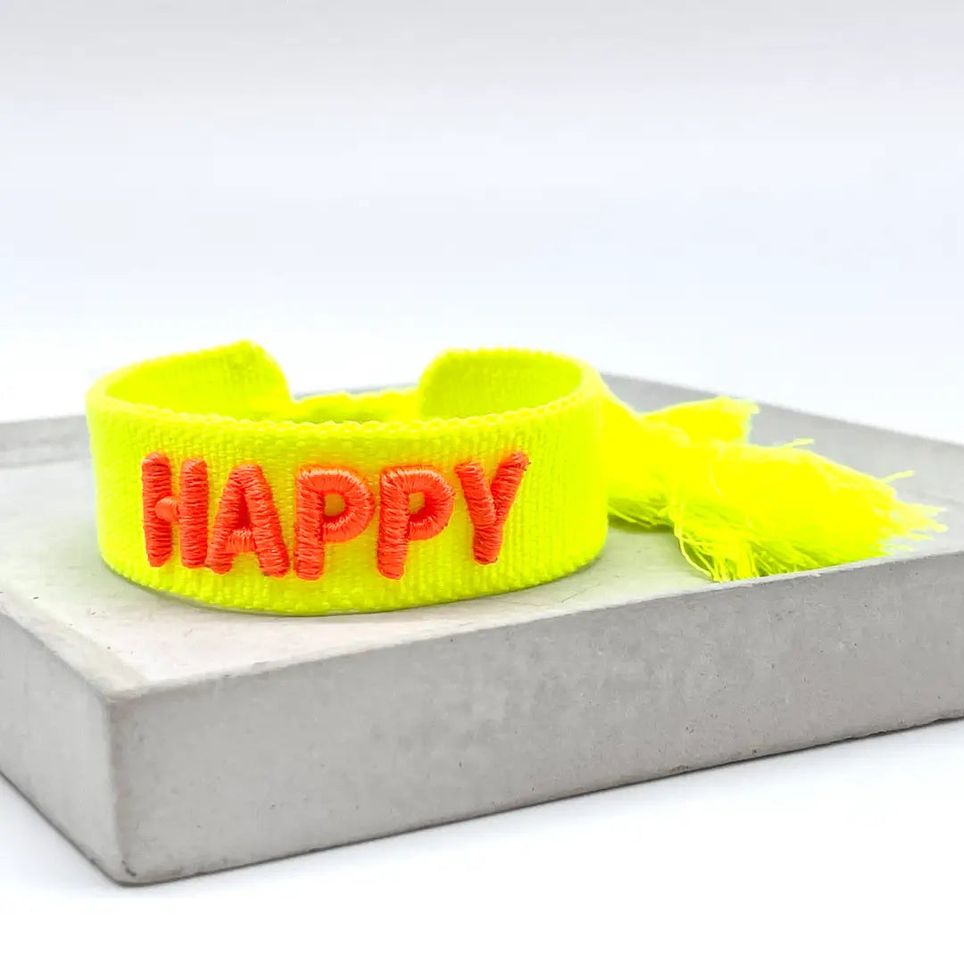 Happy Bold Statement Bracelet Woven, Embroidered