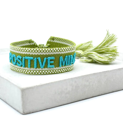Positive Mind Statement Bracelet Woven, Embroidered