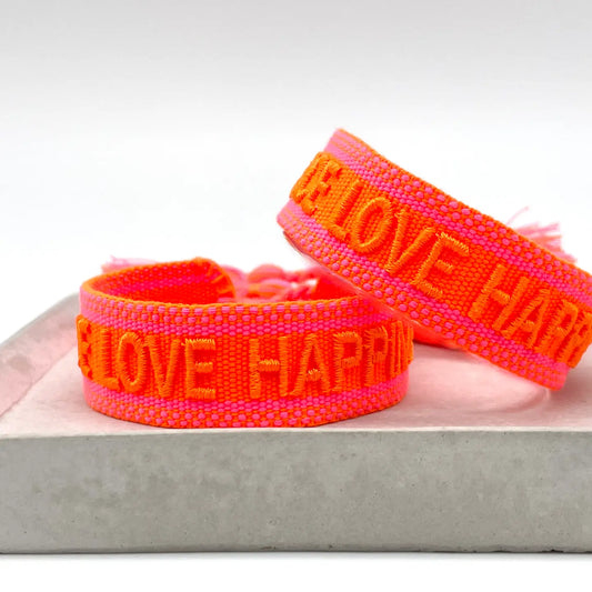 Peace Love Happiness Statement Bracelet Woven, Embroidered.