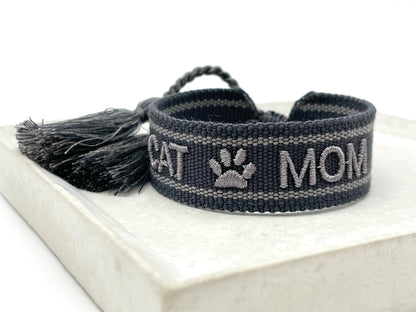 Cat Mom Statement Bracelet Woven, Embroidered