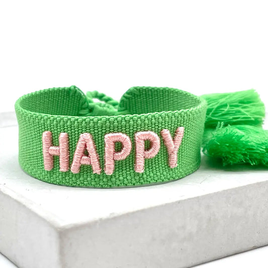 Happy Bold Statement Bracelet Woven, Embroidered.