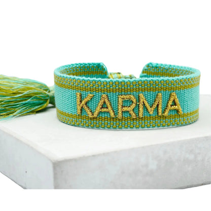 Karma Statement Bracelet Woven, Embroidered.