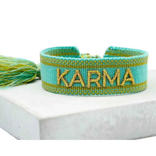 Karma Statement Bracelet Woven, Embroidered.