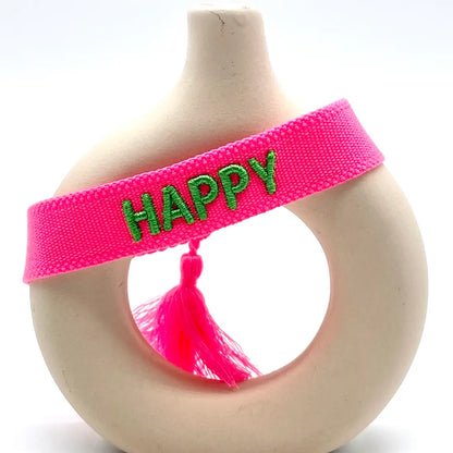 Happy Bold Statement Bracelet Woven, Embroidered.
