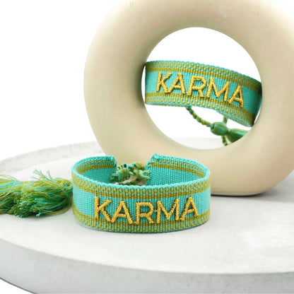 Karma Statement Bracelet Woven, Embroidered.