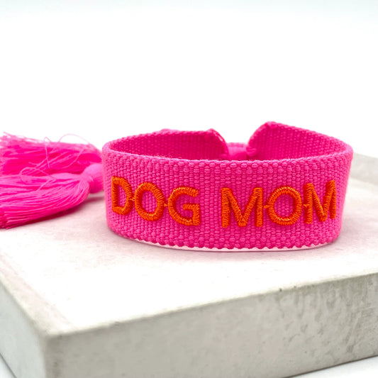 Dog Mom Statement Bracelet Woven, Embroidered