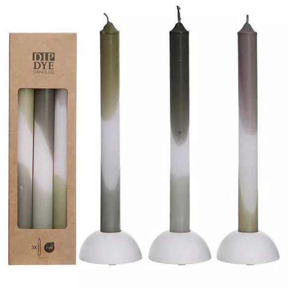 Dip Dye candle h.24 Ø2.2 cm set 3 olive-sage