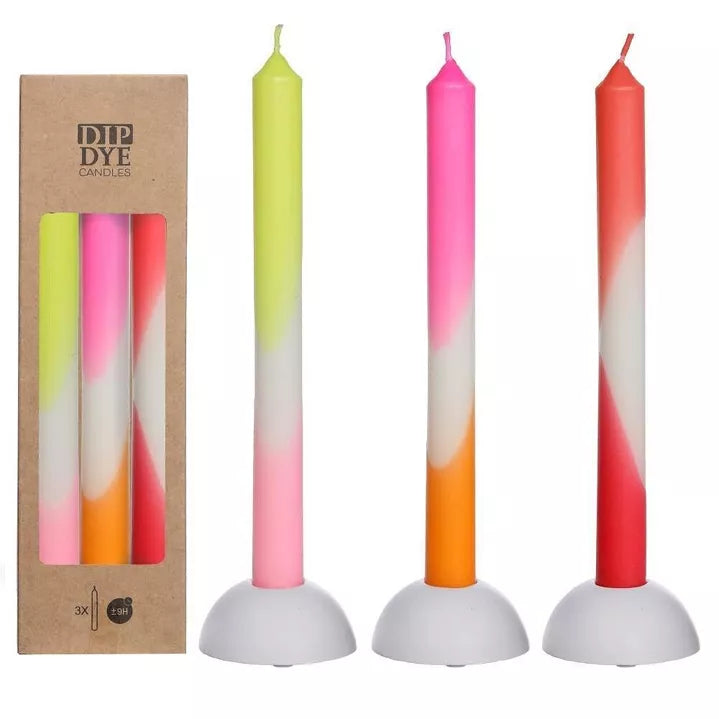 Dip Dye taper candle h.24 Ø2,2 cm set 3 pink-orange-red-yellow