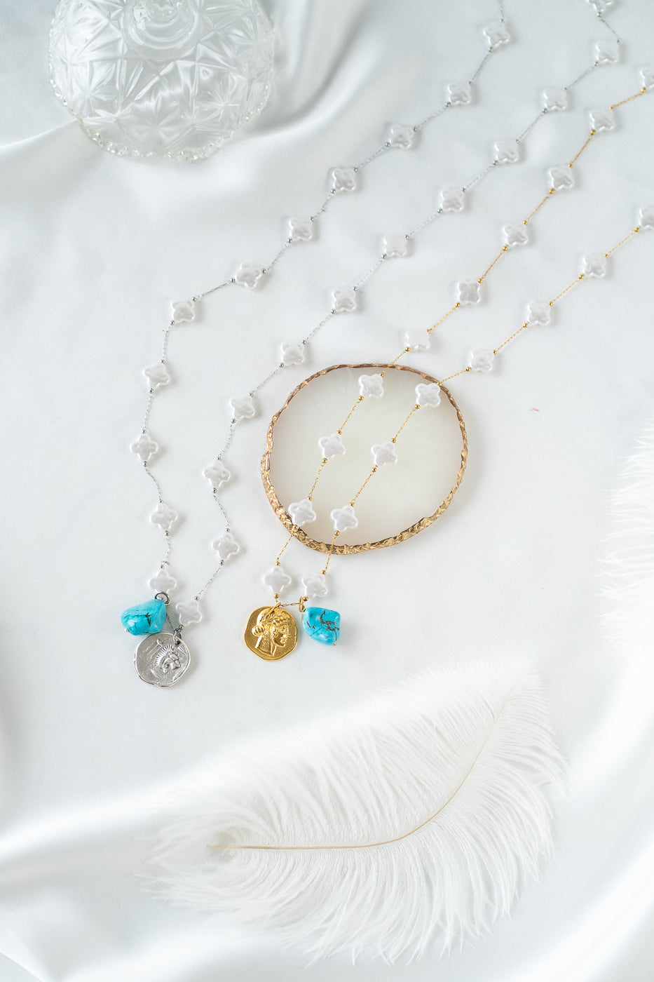 Pearl rosario with coin and turquoise