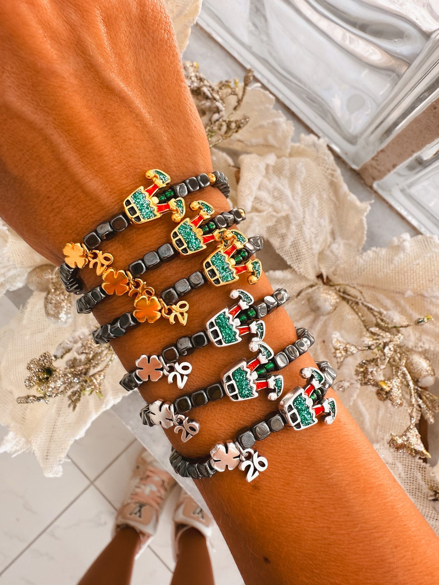 2026 silver and gold glitter elf lucky bracelet