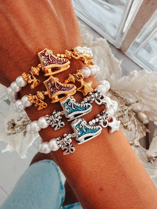 2026 silver and gold glitter ice skate bracelet