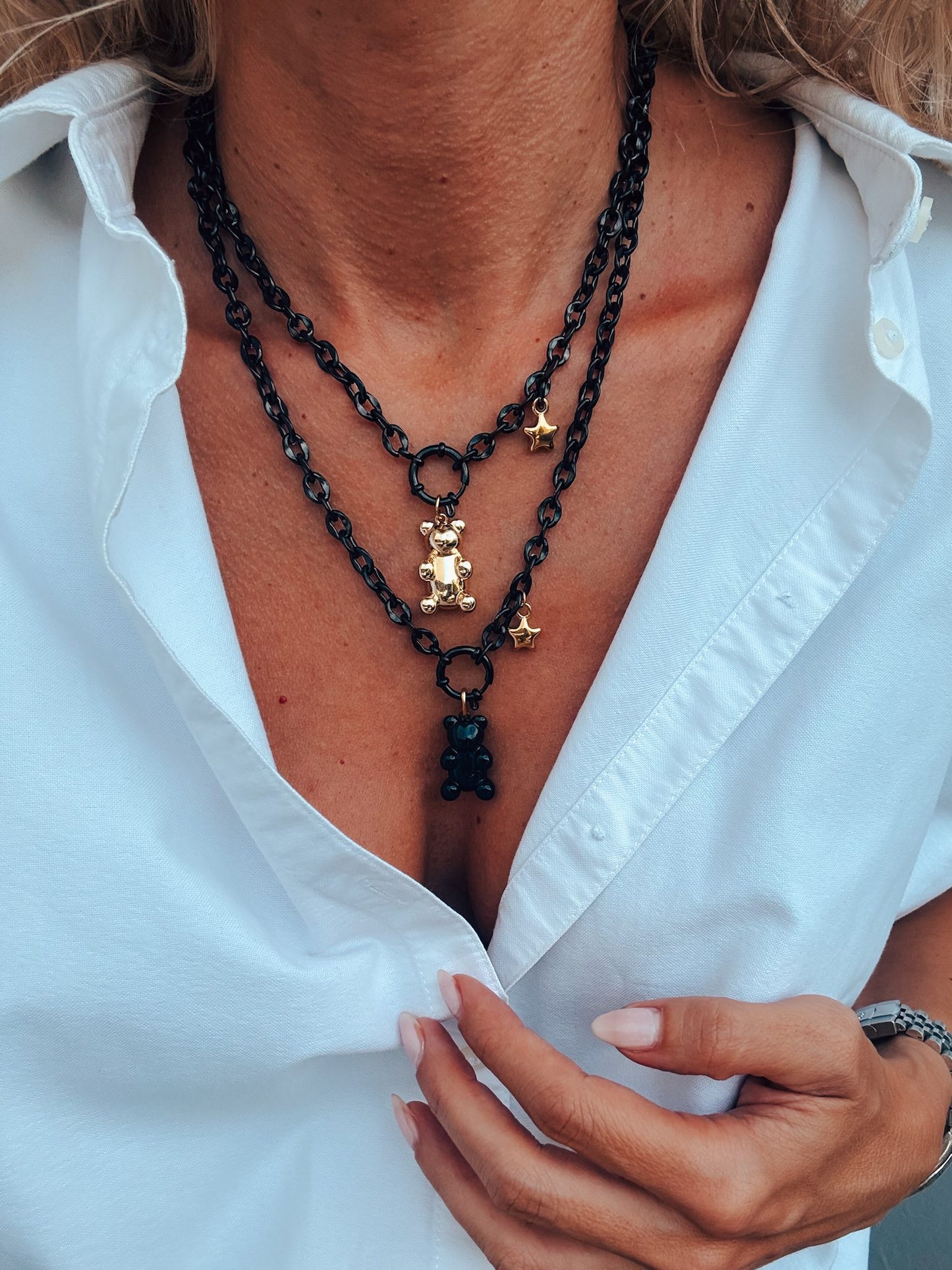 Black chain statement necklace with gummy bear