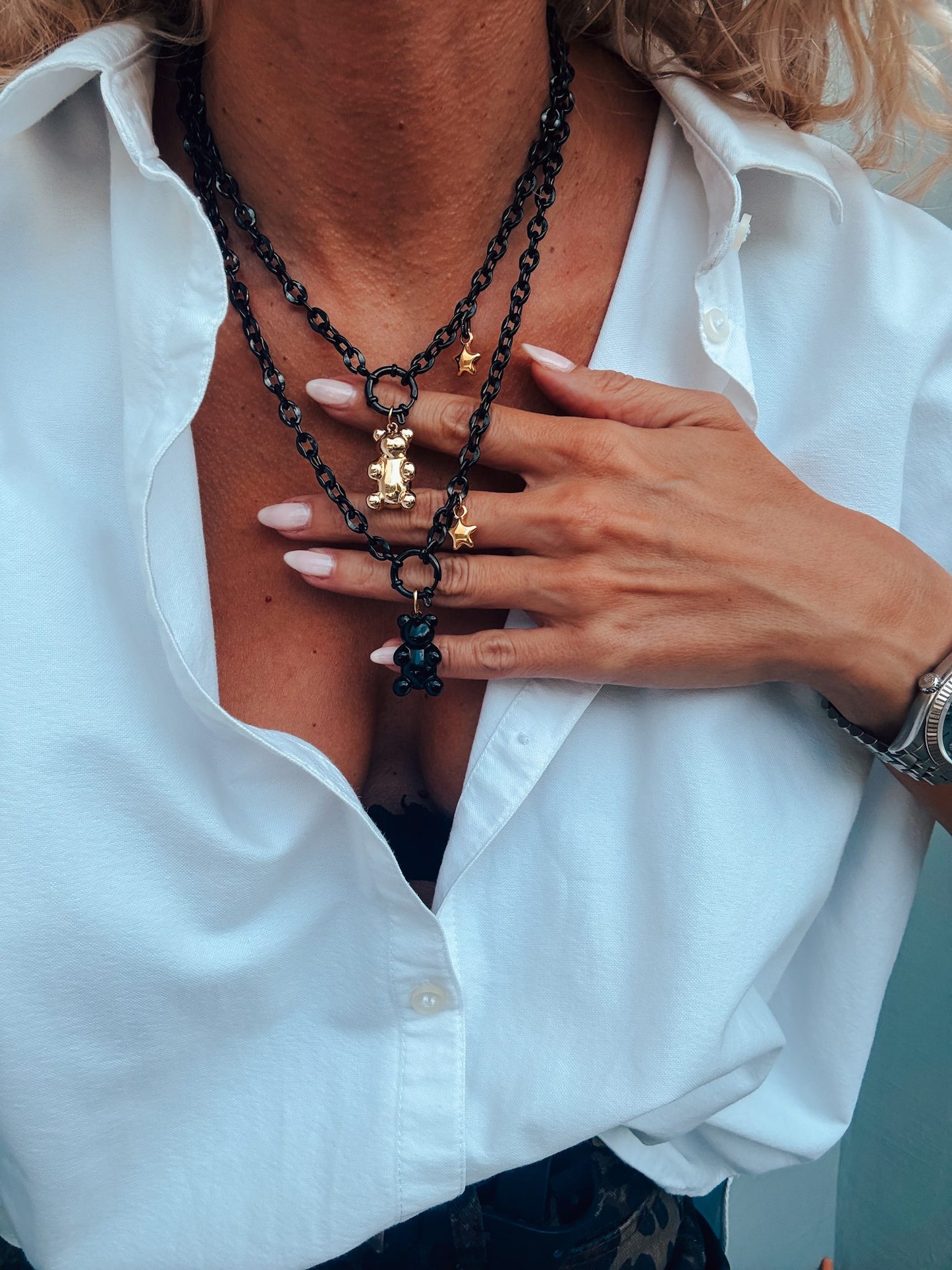 Black chain statement necklace with gummy bear