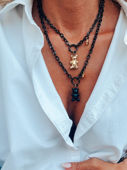 Black chain statement necklace with gummy bear