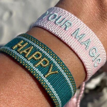 Happy Statement Bracelet Woven, Embroidered.
