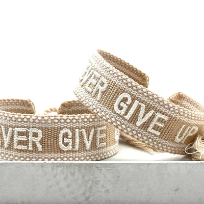 Never Give Up Statement Bracelet Woven, Embroidered
