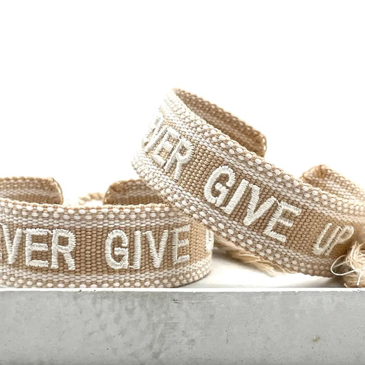 Never Give Up Statement Bracelet Woven, Embroidered