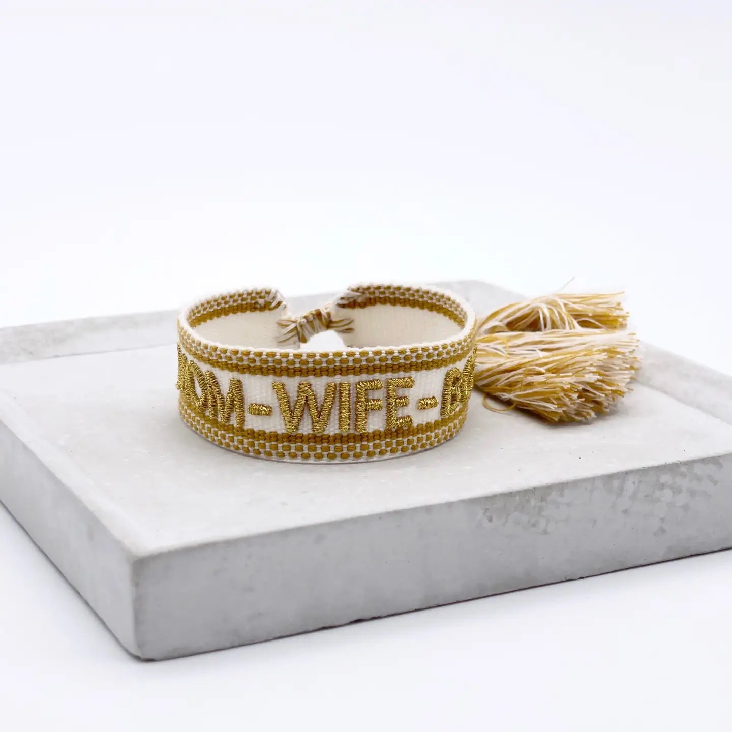 Mom Wife Boss Statement Bracelet Woven, Embroidered.