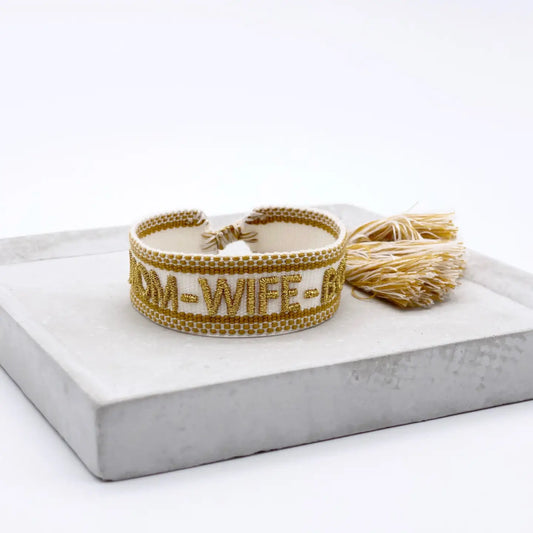 Mom Wife Boss Statement Bracelet Woven, Embroidered.