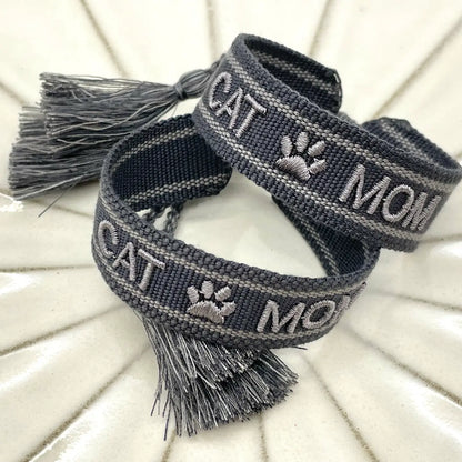 Cat Mom Statement Bracelet Woven, Embroidered