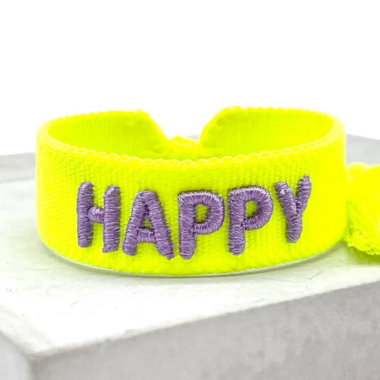 Happy Bold Statement Bracelet Woven, Embroidered.