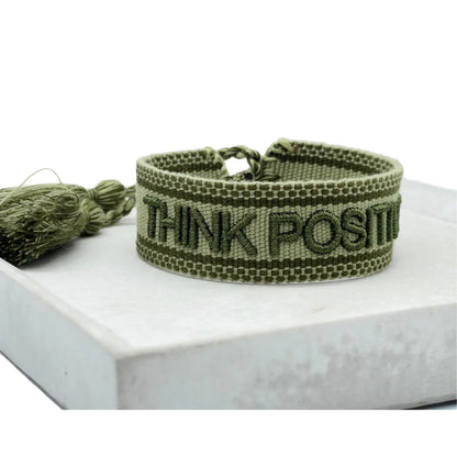Think Positive Statement Bracelet Woven, Embroidered. ΔΙΑΘΕΣΙΜΟ ΑΠΟ 03/08/2026
