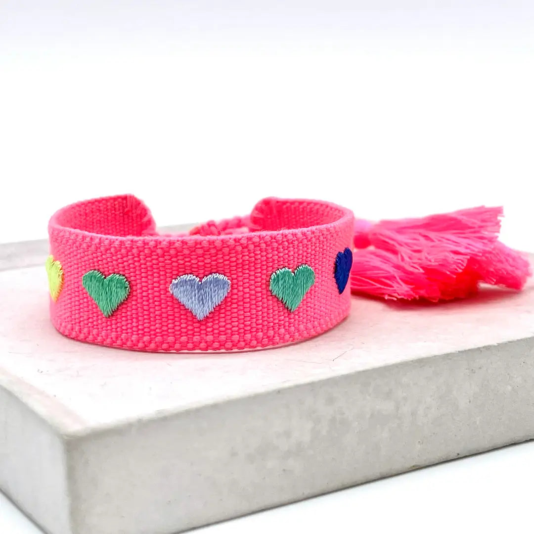 Hearts Statement Bracelet Woven, Embroidered.