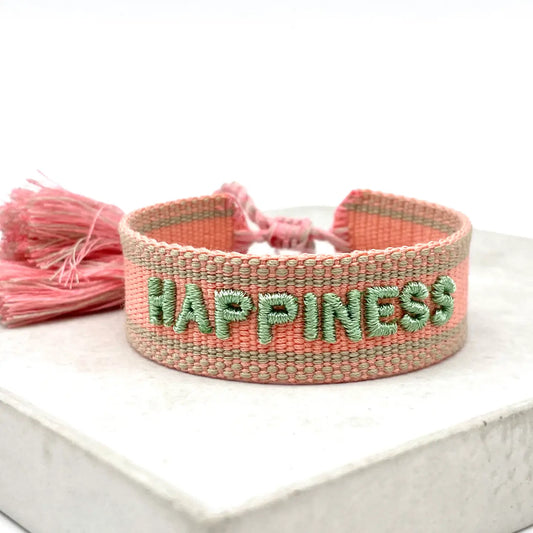 Happiness Statement Bracelet Woven, Embroidered