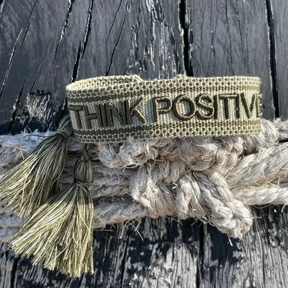 Think Positive Statement Bracelet Woven, Embroidered. ΔΙΑΘΕΣΙΜΟ ΑΠΟ 03/08/2026