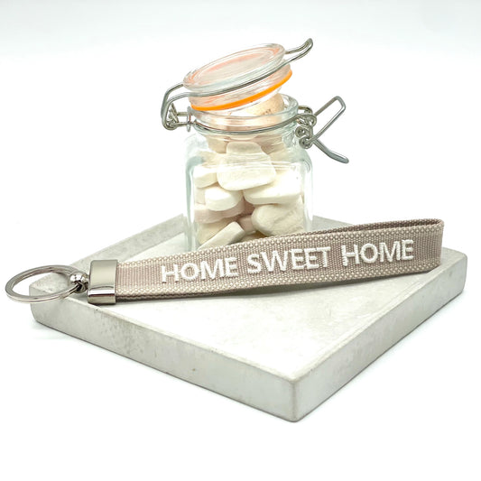 Home Sweet Home Woven Embroidered Keychain.