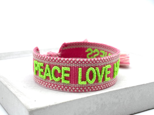 Peace Love Happiness Statement Bracelet Woven, Embroidered