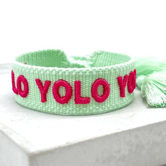 Yolo Yolo Yolo Statement Bracelet Woven, Embroidered
